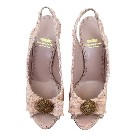 Moschino Cheap And Chic Women’s Open Toe Pink Boucle Fabric Pump Heels Size 38 - Picture 4 of 13